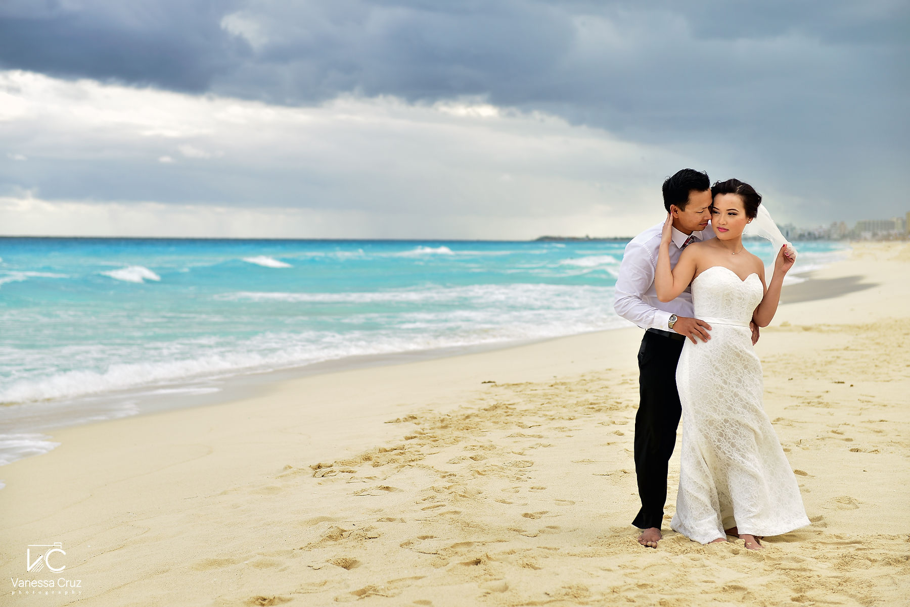 Bride and Groom Cancun Beach Portrait Paradisus Cancun Mexico