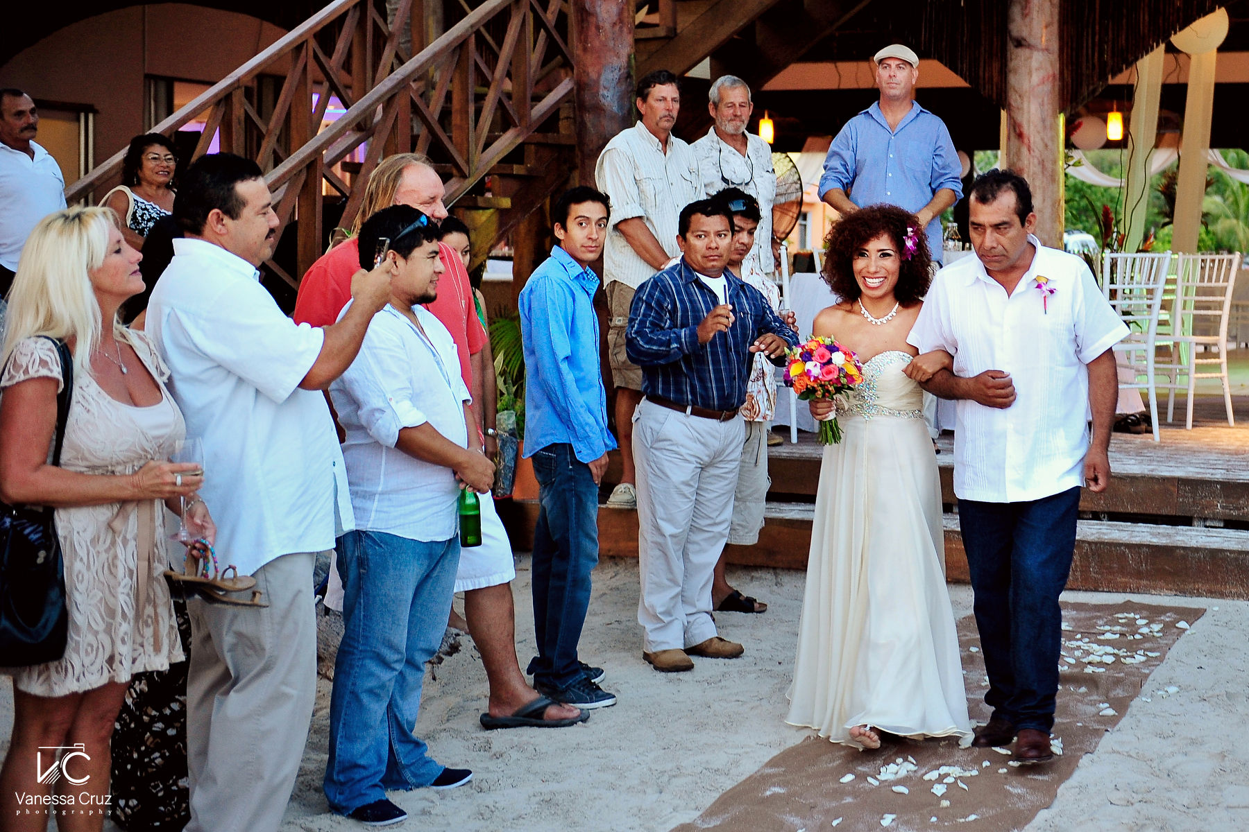 Father giving away bride Destination Wedding Playa Lancheros Isla Mujeres Mexico