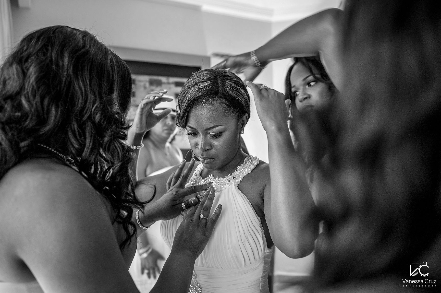 Bride getting ready black and white photography  Royal Playa del Carmen Mexico