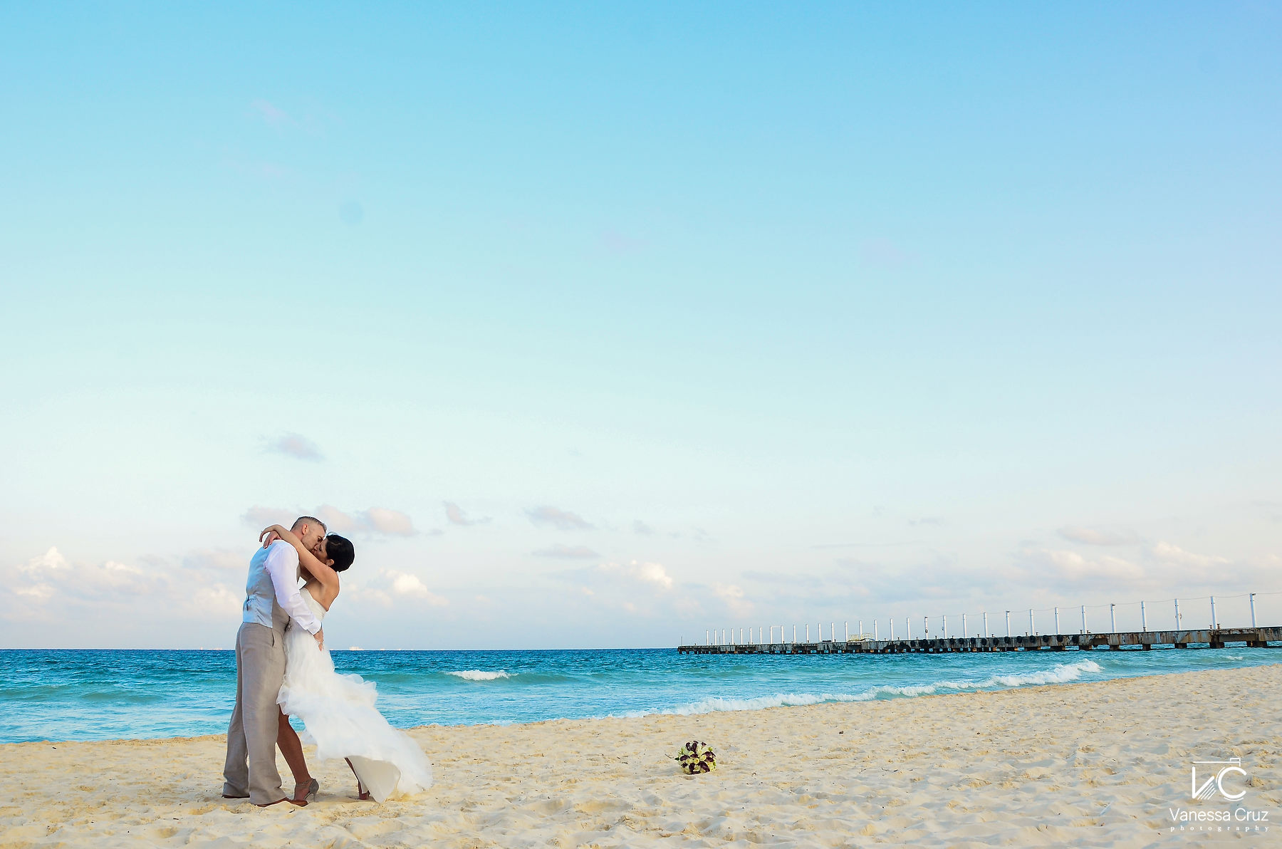 Bride and Groom Beach Wedding Portrait  Royal Playa del Carmen Mexico