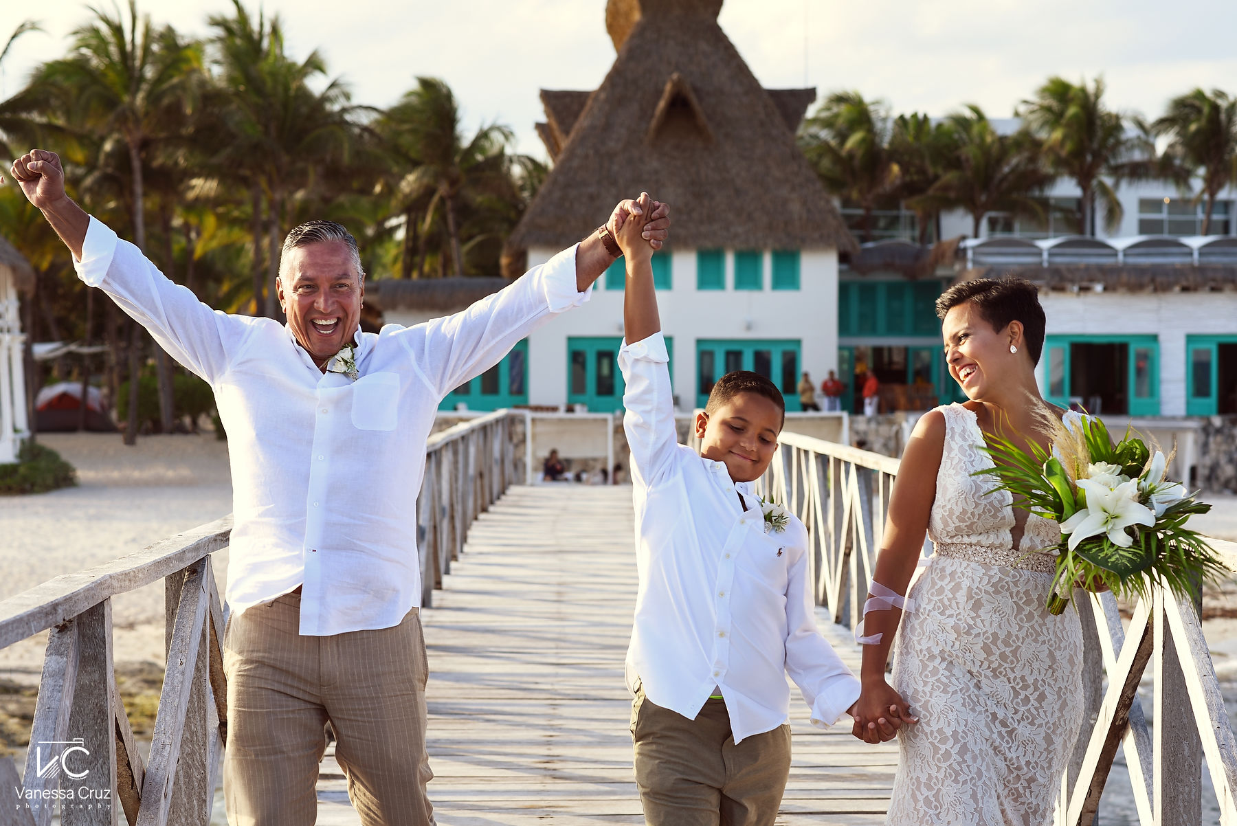 Bride, Groom and Son Wedding entrance Vidanta Mayan Palace Riviera Maya Mexico