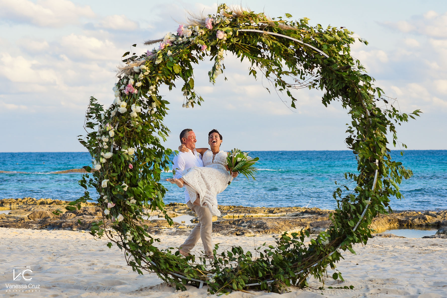 Bride and Groom beach Portraits Destination Wedding Vow Renewal Vidanta Mayan Palace Riviera Maya Mexico