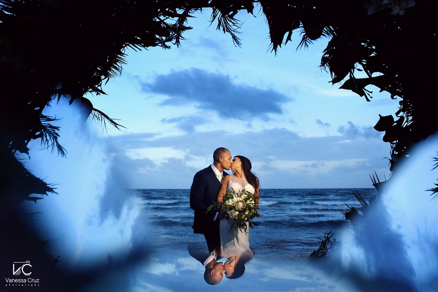 Creative wedding portrait Blue Venado Riviera Maya