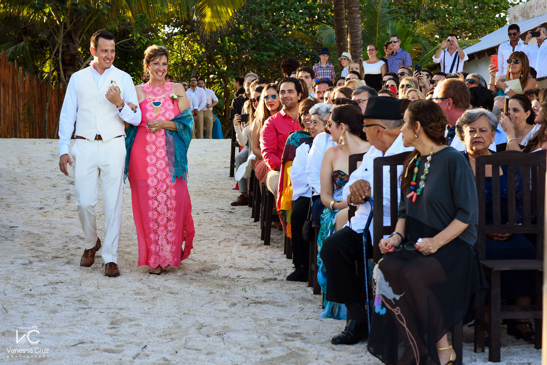 Mother giving away groom tulum mayan wedding ceremony 