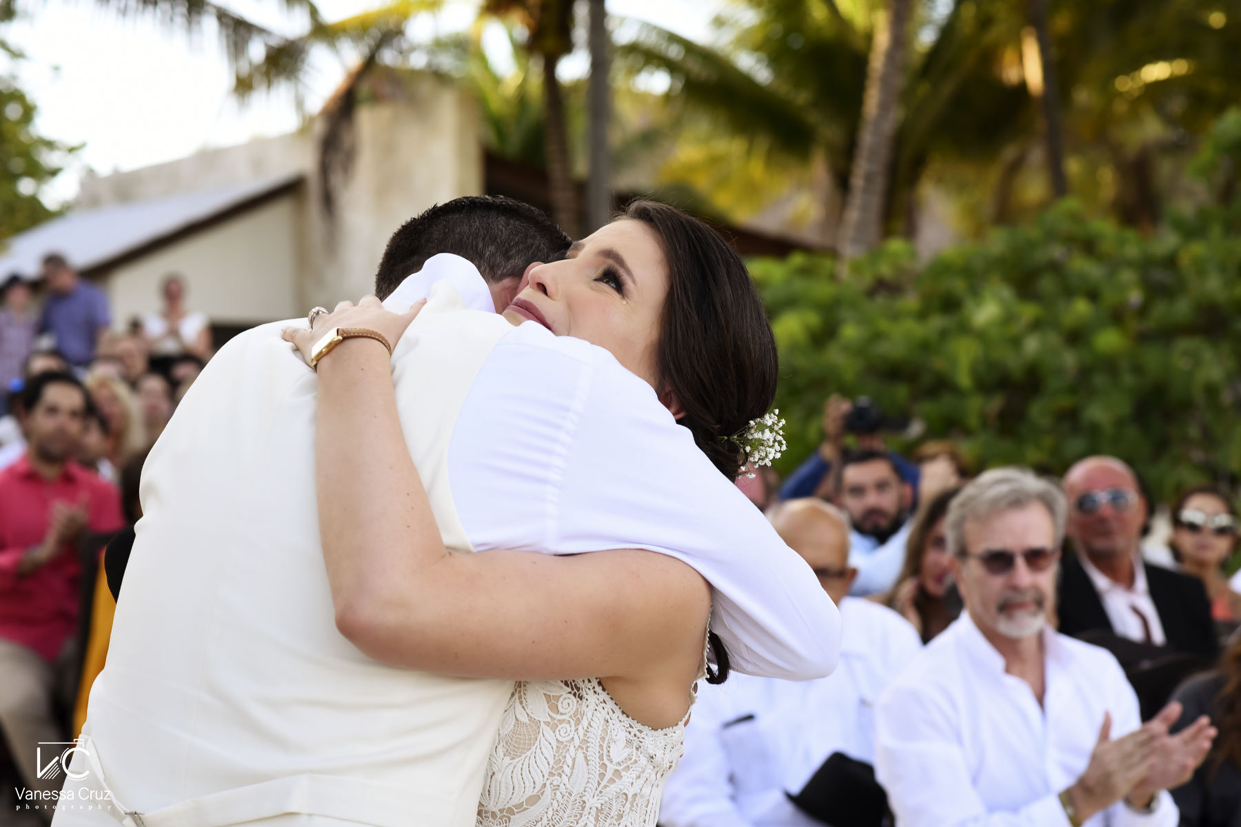 bride emotional moment blue Venado wedding Riviera Maya Mexico