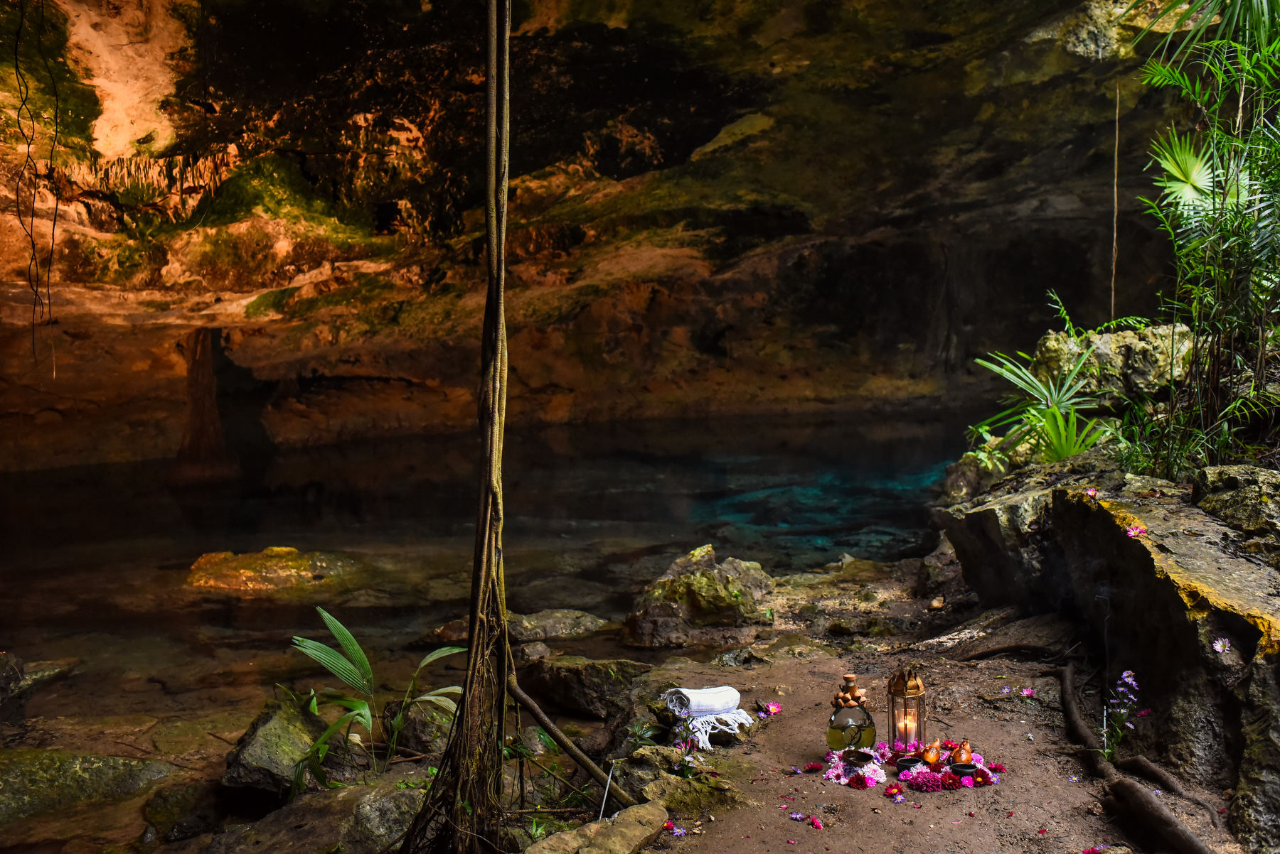 Wedding ceremony set up Cenote Tulum Mexico