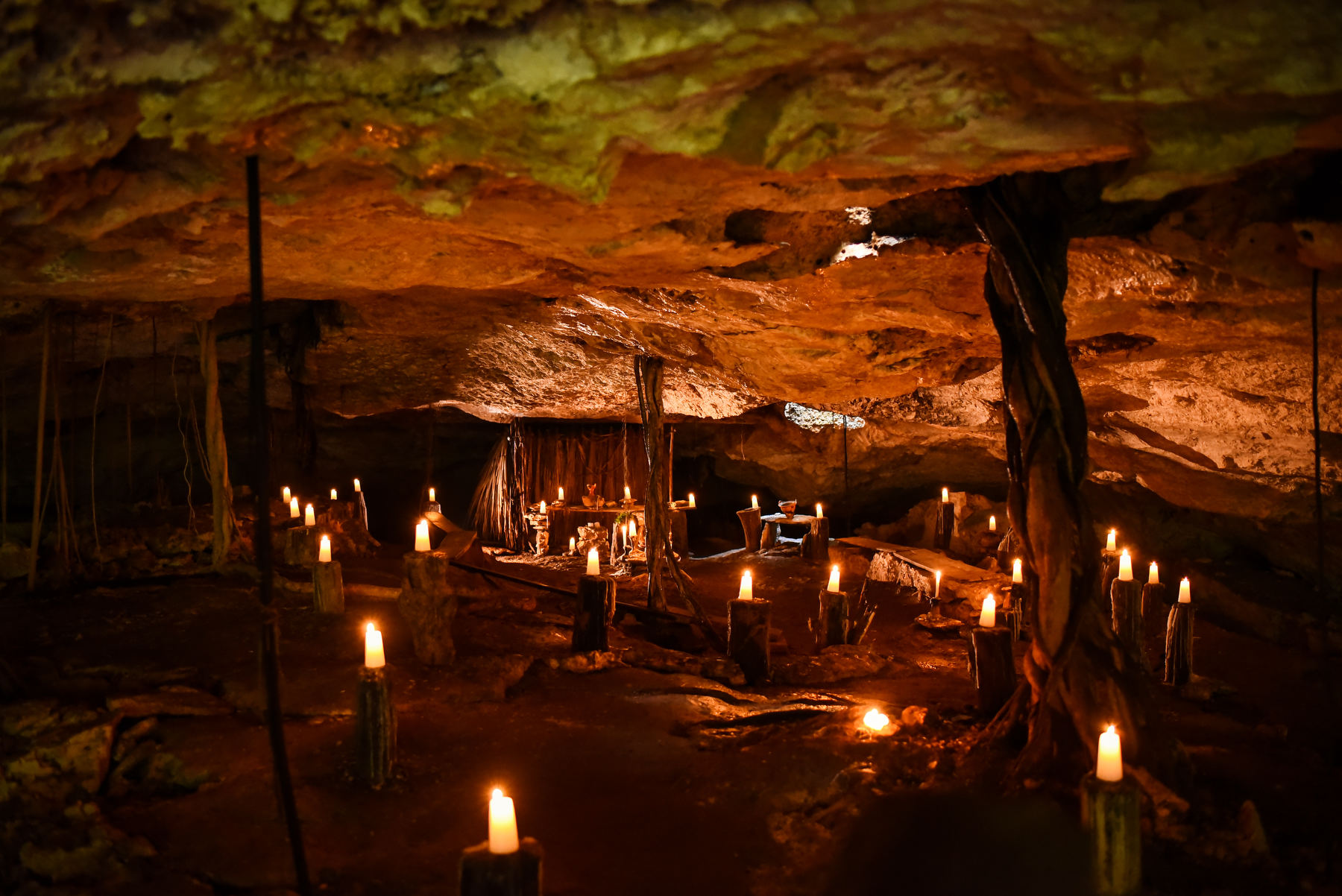 Cenote Cave with candles Tulum Mexico