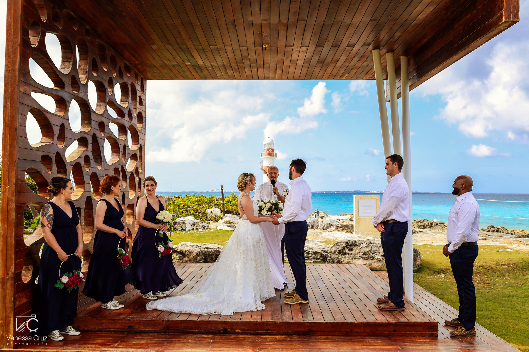 Bride and Groom Lighthouse Destination Wedding Hyatt Ziva Cancun Mexico