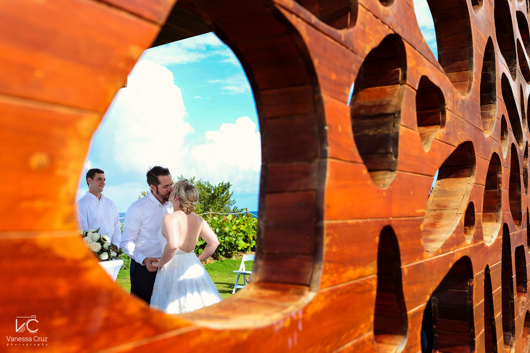 first kiss Lighthouse Gazebo Wedding Hyatt Ziva Cancun Mexico