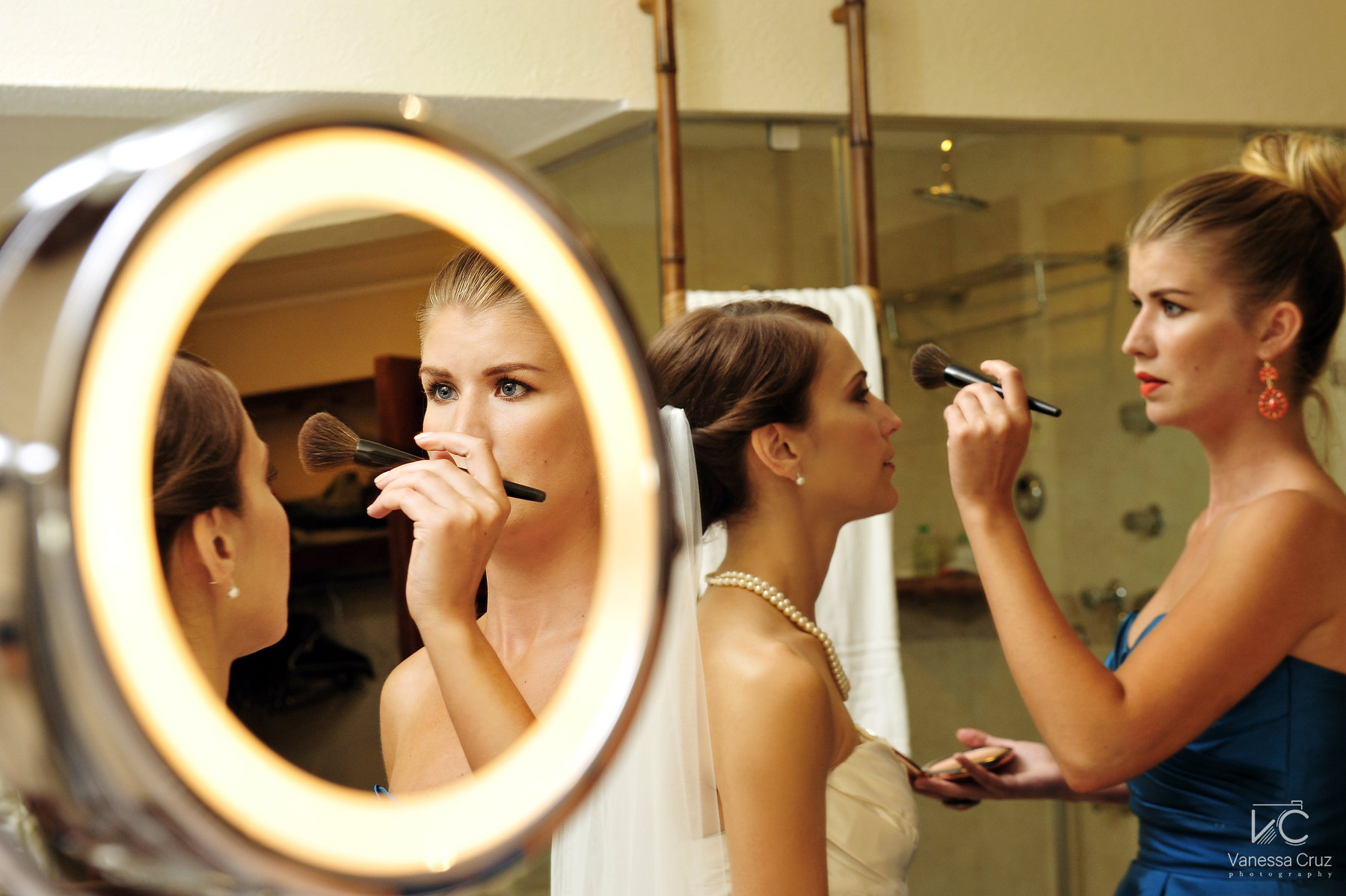 Bride getting ready make up Cancun Mexico 