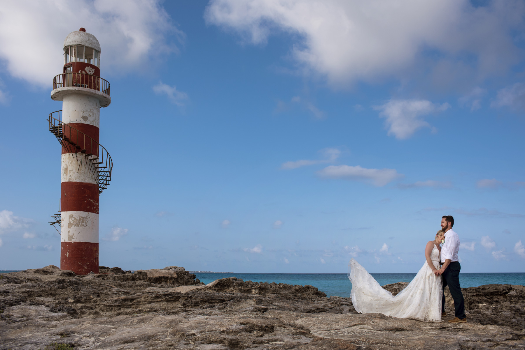 Hyatt Ziva Lighthouse wedding bride and groom portrait Cancun Mexico