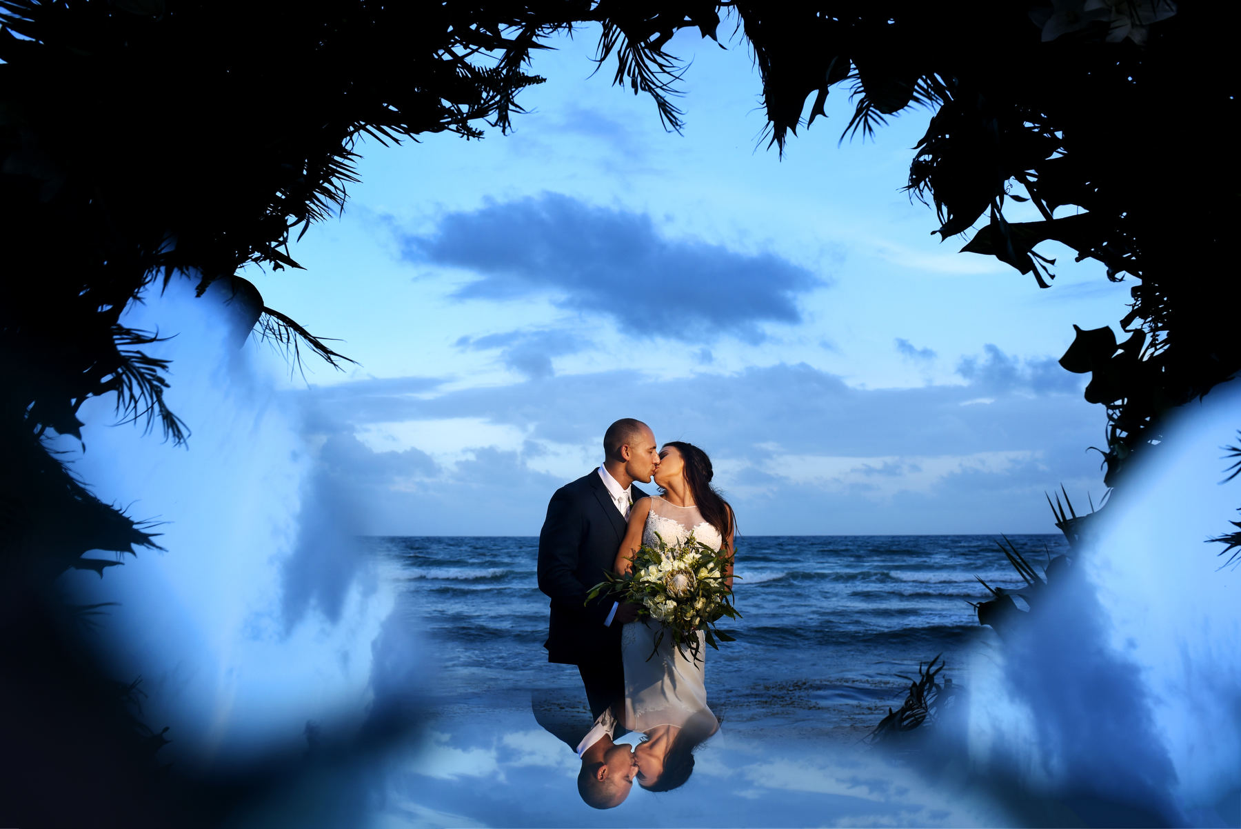 Blue venado wedding photography bride and groom portrait Riviera Maya Mexico