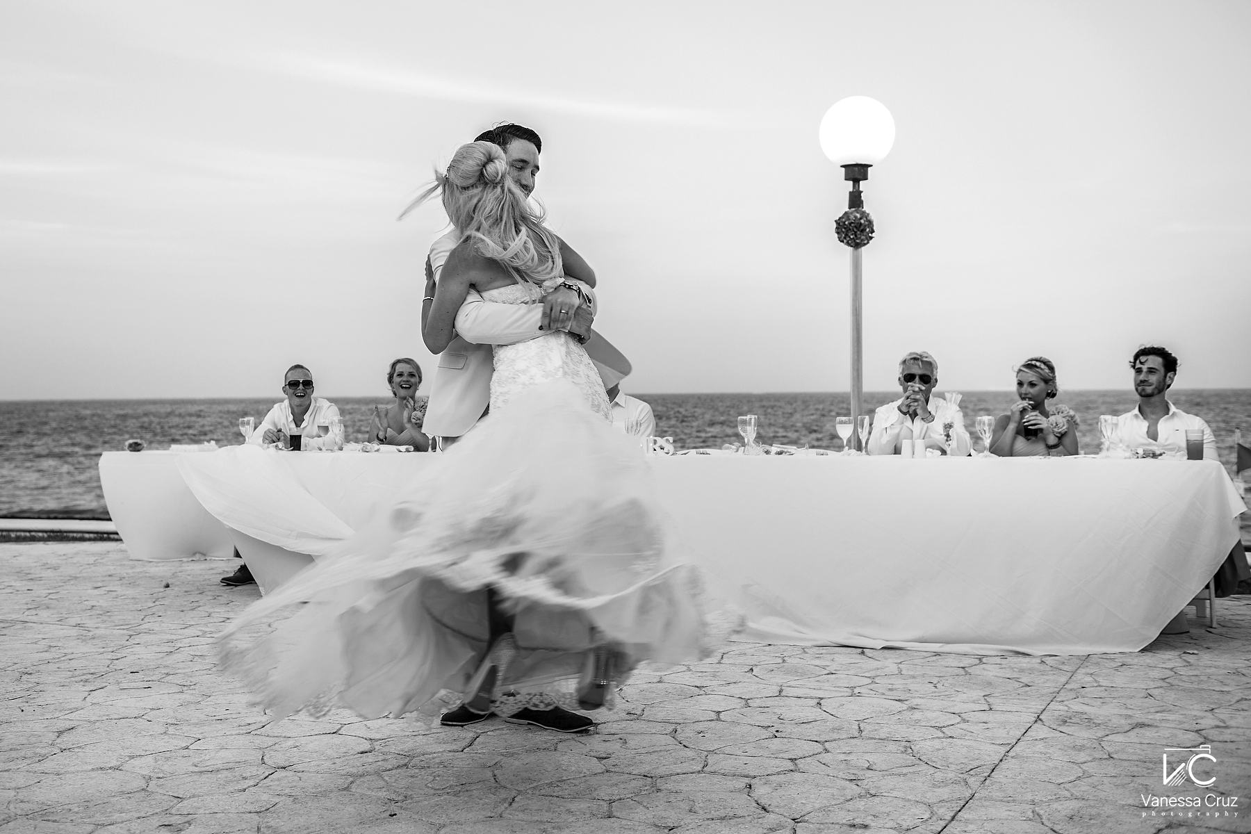First Dance Black and White Wedding Photography Cancun Mexico 
